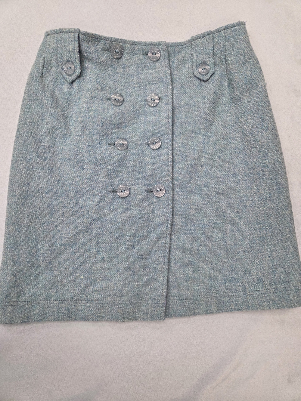 Anni Kuan Vintage Wool Skirt Blue Button Front Minimalist Academia 6